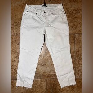EILEEN FISHER Organic Cotton Cropped Low Rise Frayed Hem White Jeans Women's 8